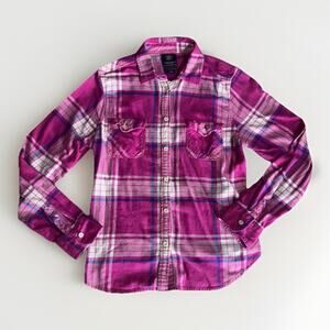 American Eagle Outfitters Favorite Fit Plaid Flannel Shirt Pink Size Large